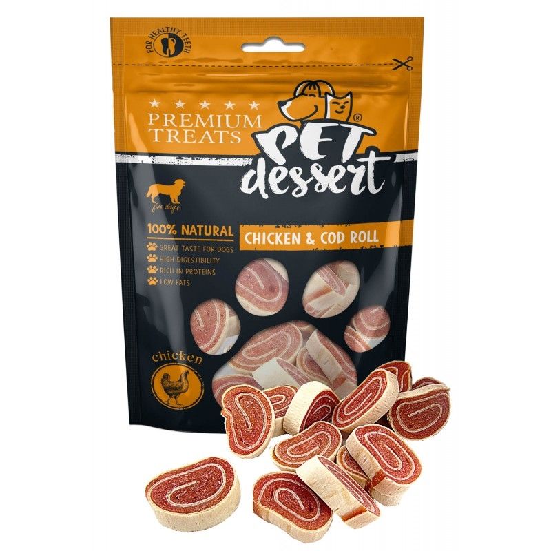 Pet\'s Dessert Chicken & Cod Roll, 80 g