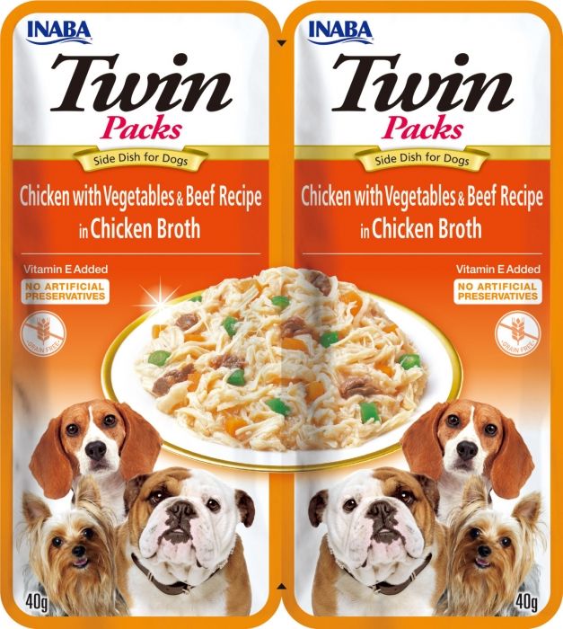 Churu Inaba Dog Twin Pui cu Legume si Vita in Supa de Pui, 40 g x 2 buc