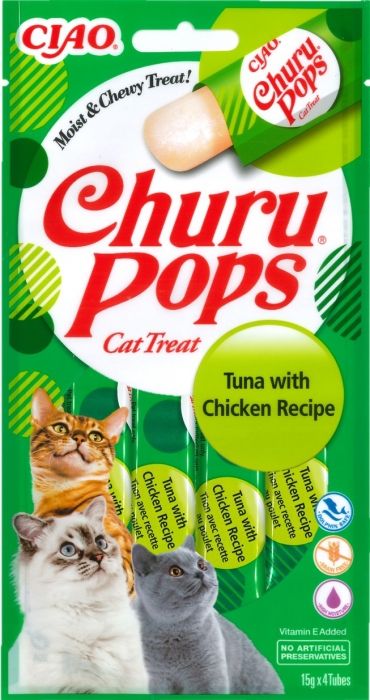 Churu Inaba Pops Recompensa Suculenta cu Pui si Ton, 15 g x 4 buc