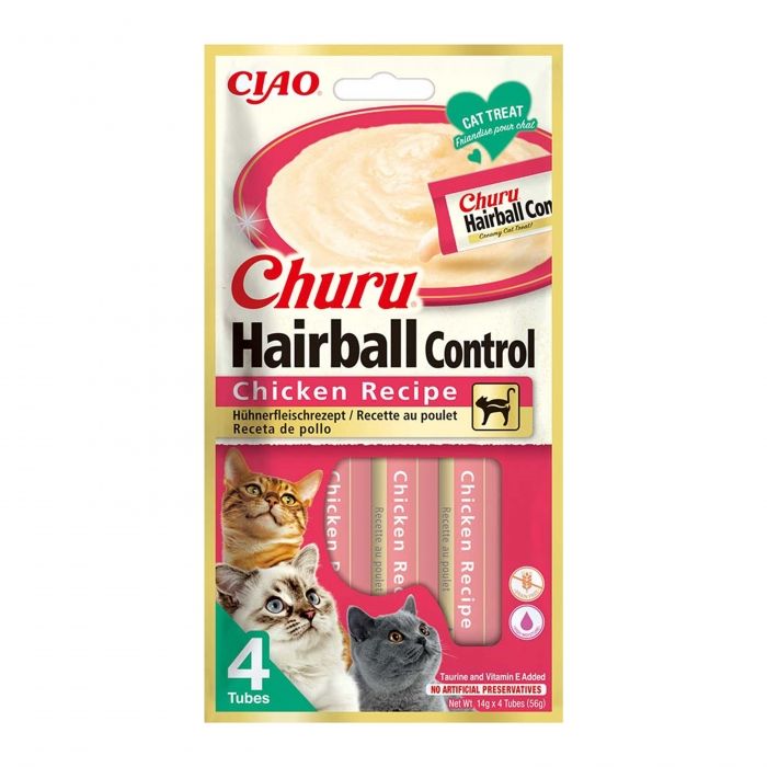 Churu Inaba Recompensa Cremoasa cu Pui Hairball, 14 g x 4 buc