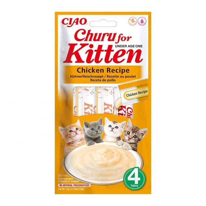 Churu Inaba Recompensa Cremoasa Kitten cu Pui, 14 g x 4 buc