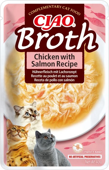 Ciao Broth pentru Pisici cu Pui si Somon, 40 g