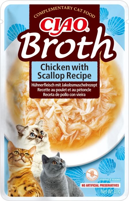 Ciao Broth pentru Pisici cu Pui si Scoici, 40 g