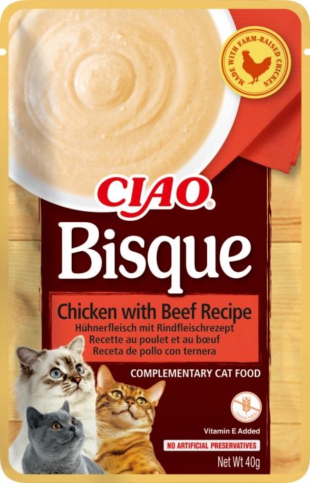 Ciao Churu Inaba Bisque pentru Pisici cu Pui si Vita, 40 g