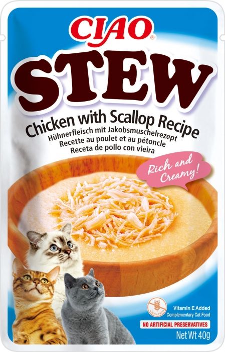 Ciao Stew pentru Pisici cu Pui si Supa Scoici, 40 g