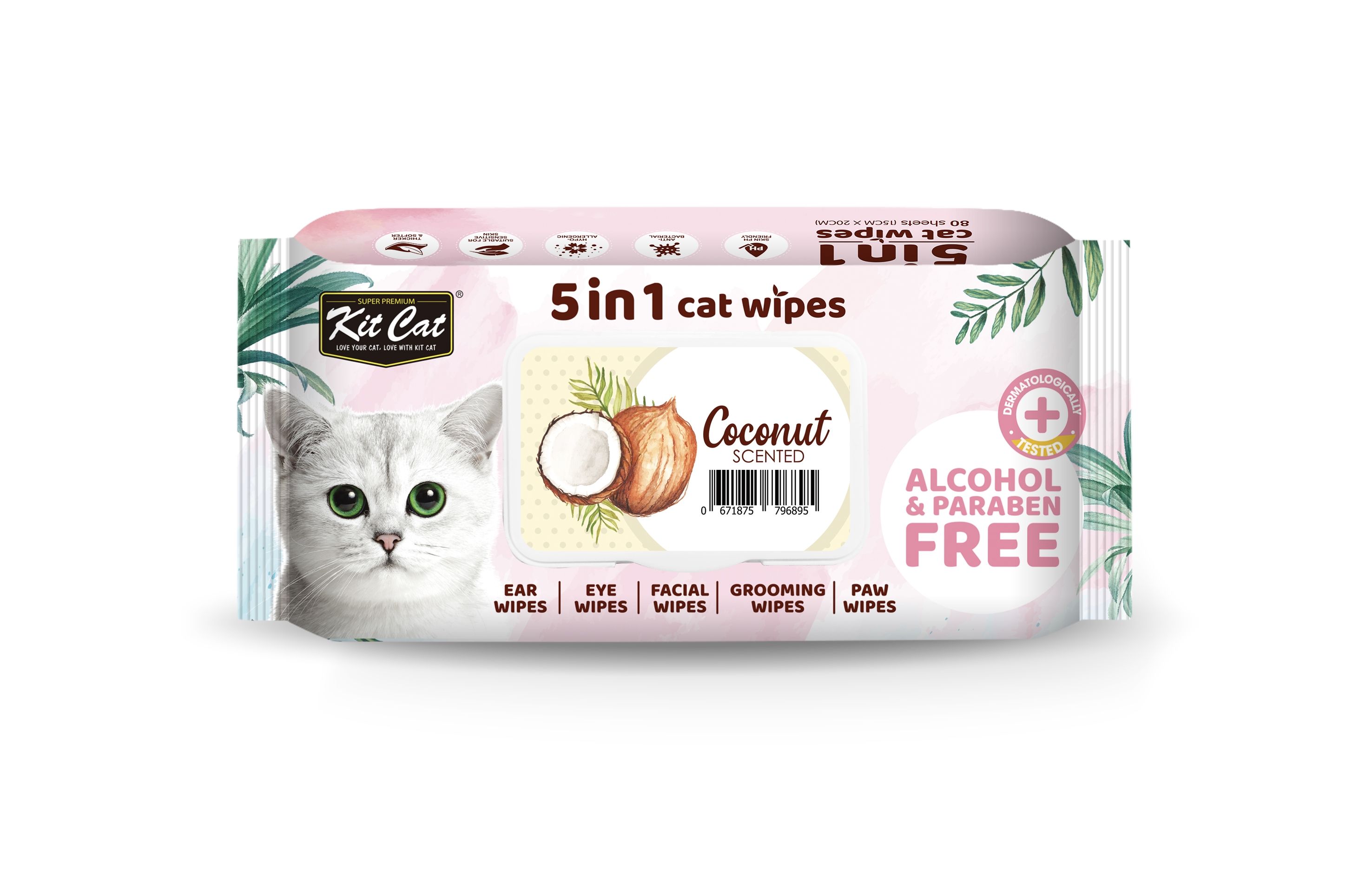 Servetele umede pentru pisici, Kit Cat 5in1 Cocos, 80 buc 5in1