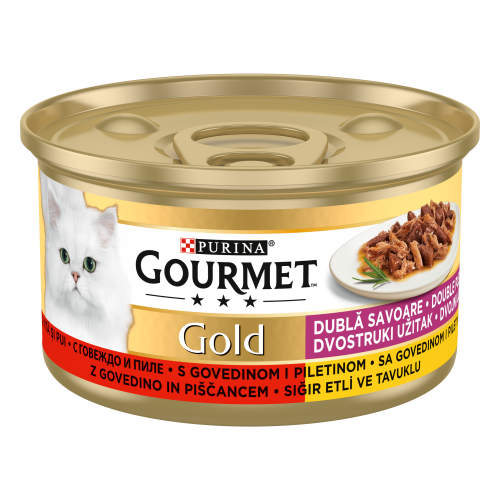 GOURMET GOLD Double Pleasure, Vita si Pui, 85 g