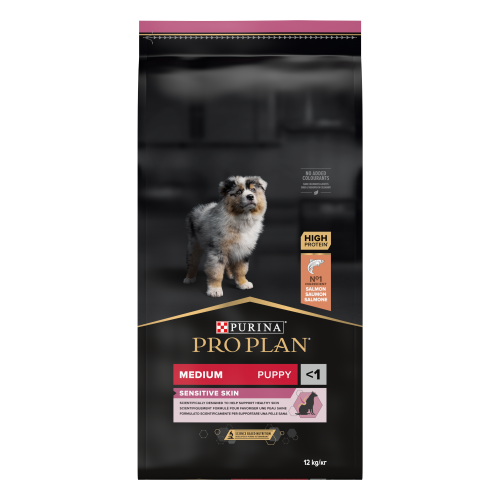 PURINA PRO PLAN PUPPY Sensitive Skin, Talie Medie, Somon, 12 kg