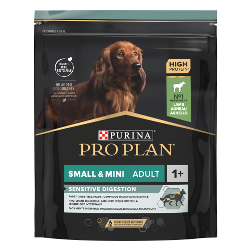 PURINA PRO PLAN ADULT Sensitive Digestion, Talie Mică și Foarte Mică, Miel, 700 g