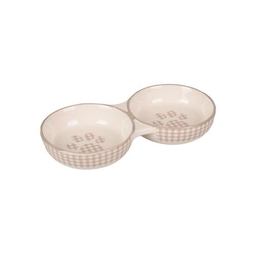 Castron Dublu din Ceramica pentru Pisici, Flamingo Mylo Alb-Crem, 2x11 cm/ 145 ml