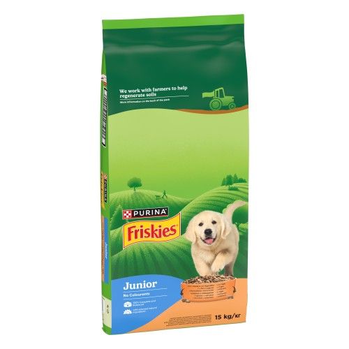 FRISKIES Dog, Caine Junior, Pui, Legume si Lapte, 15 kg