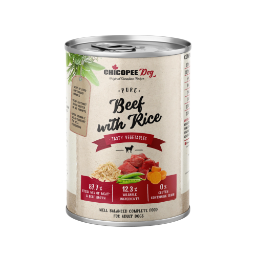 Hrana umeda caini, Chicopee Pure Beef with Rice, Adult, 400 g
