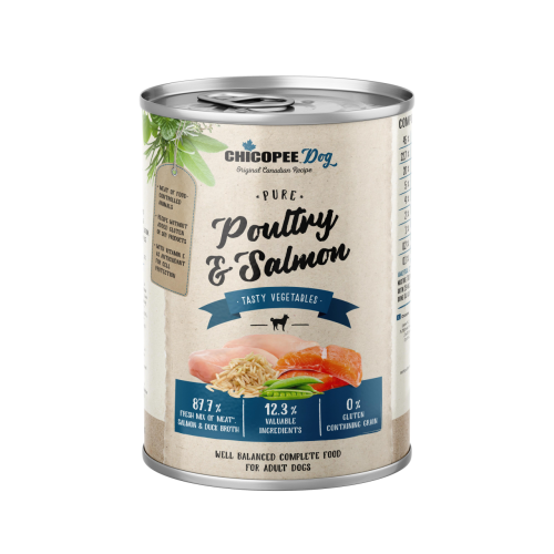 Hrana umeda caini, Chicopee Poultry & Salmon, Adult, 400 g