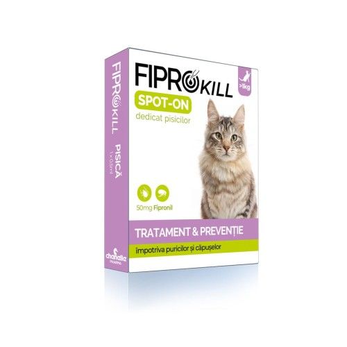 Pipete Antiparazitare Pisici Fiprokill Cat 50 mg, Deparazitare Externa, 3 Pipete