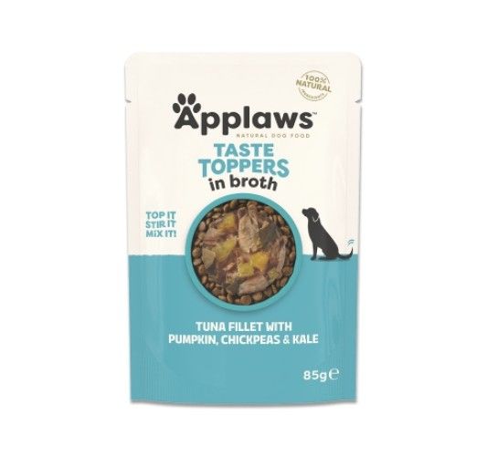 Hrana umeda caini, Applaws Dog Taste Toppers, Ton si Legume, in supa, 85 g