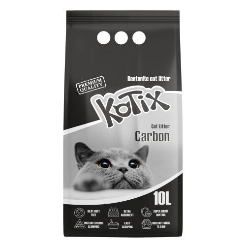 Asternut igienic pentru pisici Kotix, 10 L, aroma Carbune Activ