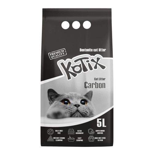 Asternut igienic pentru pisici Kotix, 5 L, aroma Carbune Activ