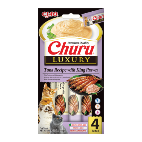Churu Luxury, Recompensa Cremoasa Pisici, Ton si Creveti King, 14 g x 4 buc
