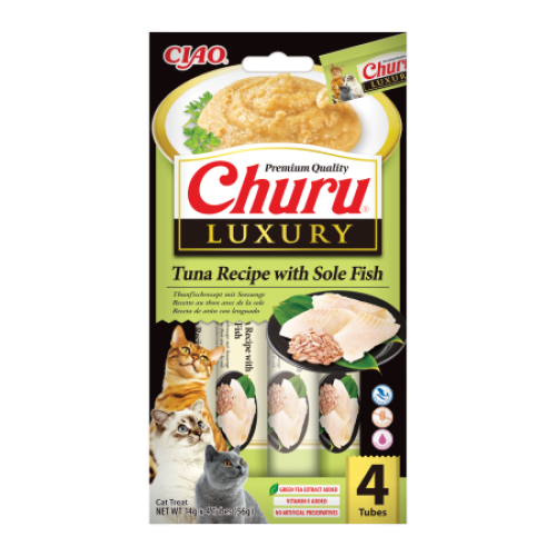 Churu Luxury, Recompensa Cremoasa Pisici, Ton si Limba de Mare, 14 g x 4 buc