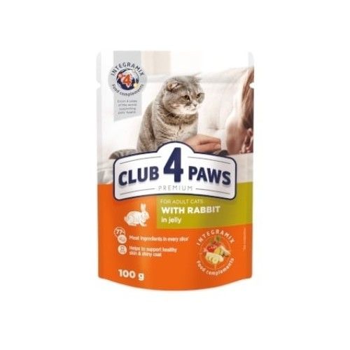 Hrana umeda premium pisici adulte, Club 4 Paws, Iepure in Jeleu, 100 g