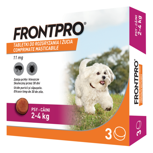 Comprimate masticabile antiparazitare caini, Frontpro S, 11.3 mg, 2-4 kg, 3 buc/ cutie