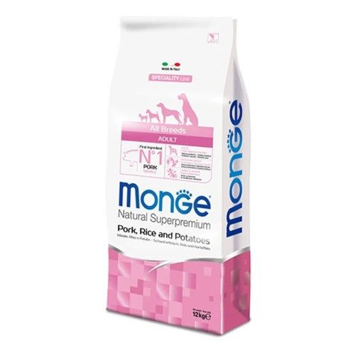 Hrana uscata caini, Monge Natural Superpremium All Breeds Adult, Porc, Orez & Cartofi, 12 kg