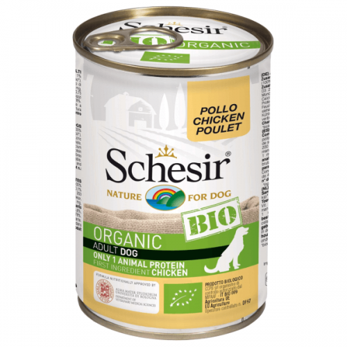 Hrana umeda caini, Schesir Dog Bio Pui, 400 g