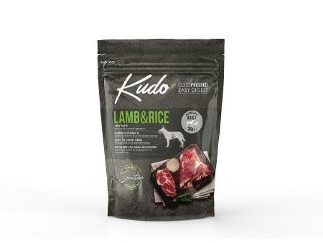 Kudo Adult Mediu-Maxi Sensitive, Hrana Uscata Presata la Rece, Miel si Orez, 3 kg