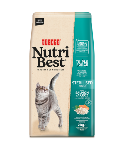 Hrana Uscata Pisici Premium, NutriBest Adult Sterilised, Somon si Orez, 2 kg