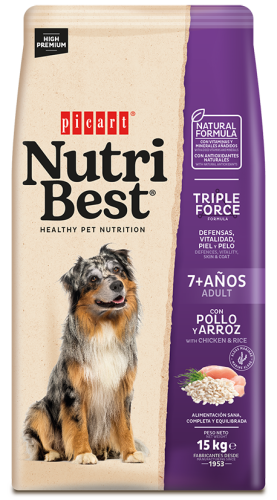 Hrana Uscata Caini Premium, NutriBest Adult Dog 7+, Pui si Orez, 15 kg