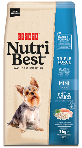 Hrana Uscata Caini Premium, NutriBest Adult Dog Mini, Pui si Orez, 3 kg