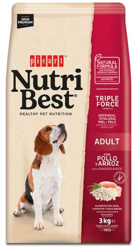 Hrana Uscata Caini Premium, NutriBest Adult Dog, Pui si Orez, 3 kg