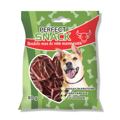 Hrana complementara pentru caini, Perfect Snack, rondele moi de vita marmorata, 80 g