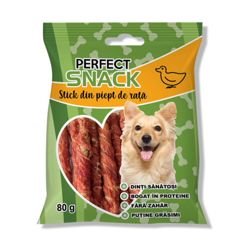 Hrana complementara pentru caini, Perfect Snack, stick cu piept de rata, 80 g