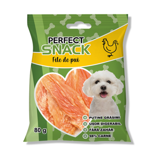 Hrana complementara pentru caini, Perfect Snack, file de pui, 80 g