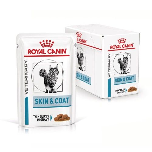 ROYAL CANIN Skin & Coat, formula veterinara, plic hrana umeda pisici, afectiuni dermatologice, 12x85 g