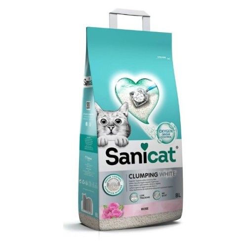 Nisip pentru litiera, Sanicat Clumping White Rose, bentonita, 8 L/ 6.8 kg