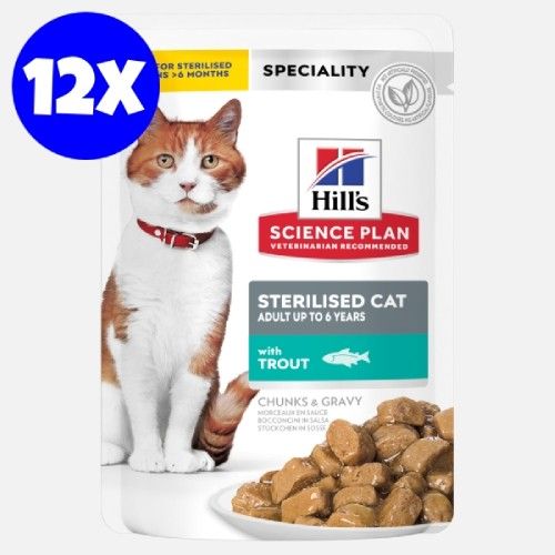 Hrana umeda pisici, Hill's Science Plan Feline Sterilised Adult Pastrav, 12x85 g