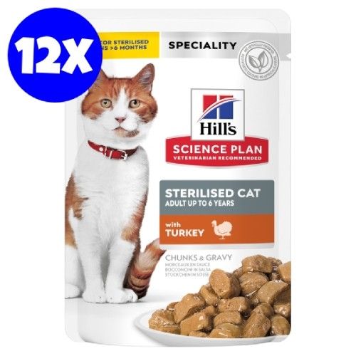 Hrana umeda pisici, Hill's Science Plan Feline Sterilised Adult Up To 6 Years Turkey, 12x85 g