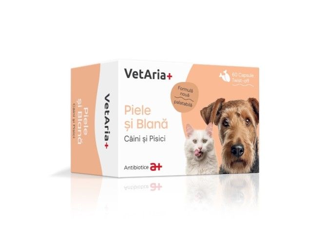 VetAria+ Piele si Blana Caini si Pisici 60 capsule Twist-off