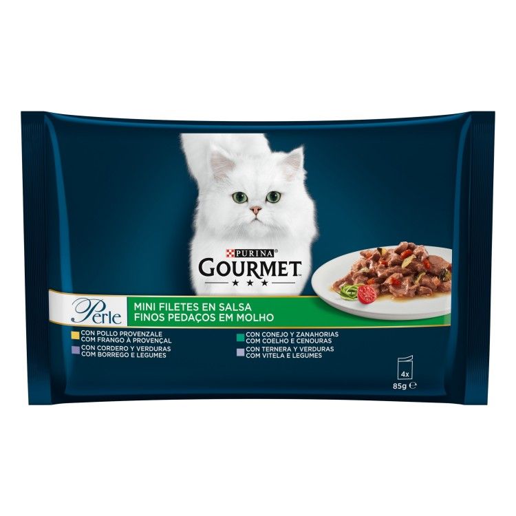 Gourmet Perle Multipack, Vitel & Legume, Iepure, Miel, Pui Provencale, 4 x 85 g (Hrana Umeda - Pisici)