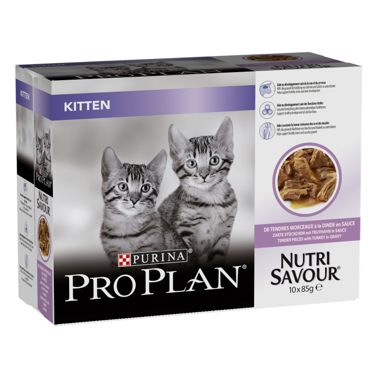 PURINA PRO PLAN KITTEN NUTRISAVOUR, cu Curcan, 10 x 85 g - bax