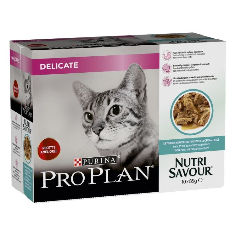 PURINA PRO PLAN DELICATE NUTRISAVOUR, Peste Oceanic, 10 x 85 g (Hrana Umeda - Pisici)