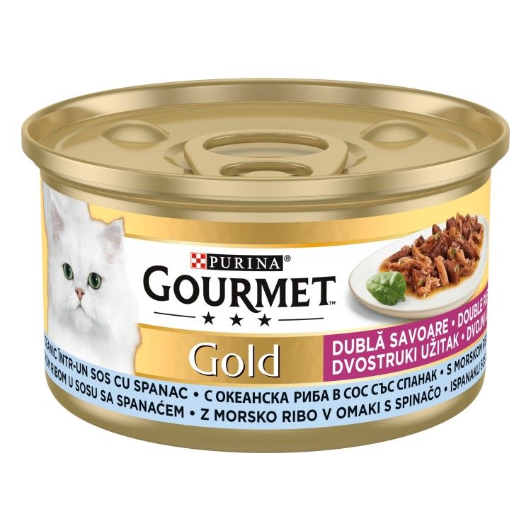 Gourmet Gold Double Pleasure Peste Oceanic si Spanac, 85 g (Hrana Umeda - Pisici)