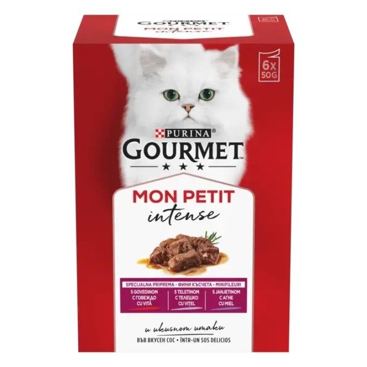 GOURMET Mon Petit, Pachet Mixat, Vita, Vitel si Miel, 6x50 g (Hrana Umeda - Pisici)