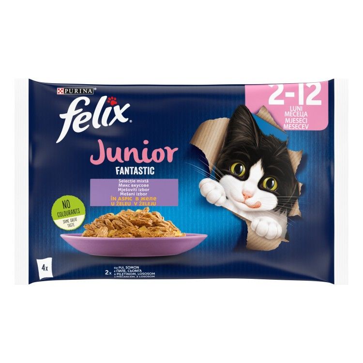 Felix Fantastic Junior Multipack, Pui in Aspic, 4 x 85 g (Hrana Umeda - Pisici)