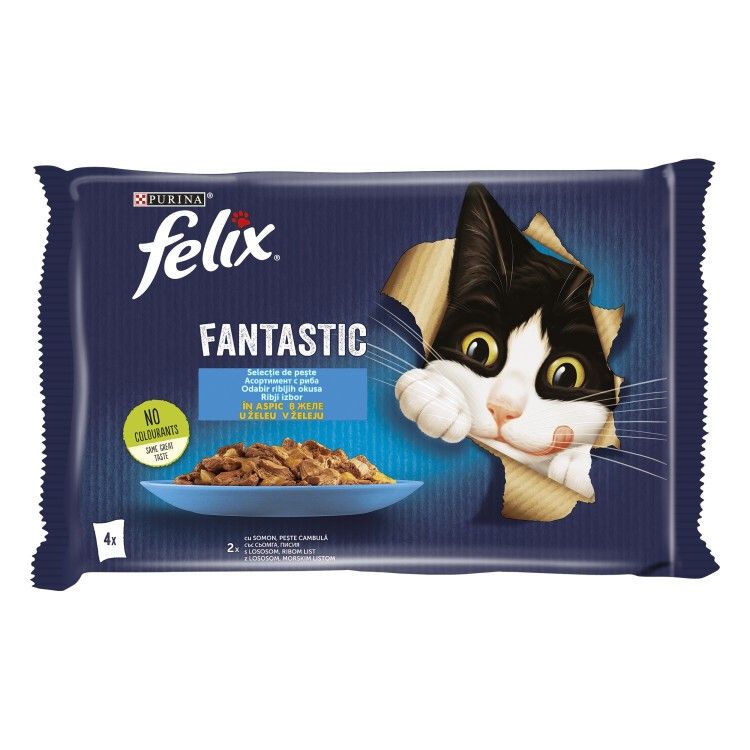 Felix Fantastic Multipack, Somon si Platica, 4 x 85 g (Hrana Umeda - Pisici)