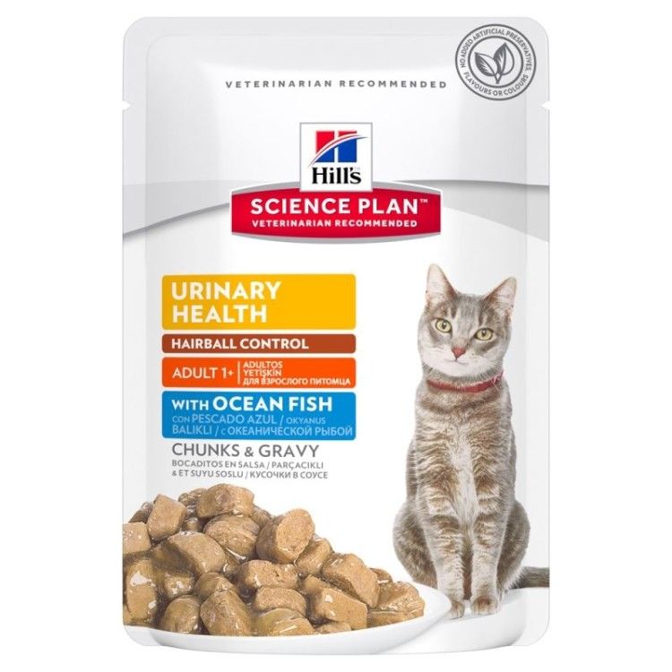 Hill's SP Adult Urinary and Hairball hrana pentru pisici cu peste oceanic 85 g (plic)