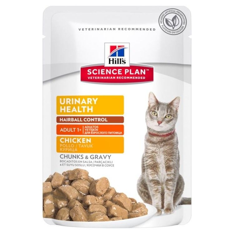 Hill's SP Adult Urinary and Hairball hrana pentru pisici cu pui 85 g (plic)