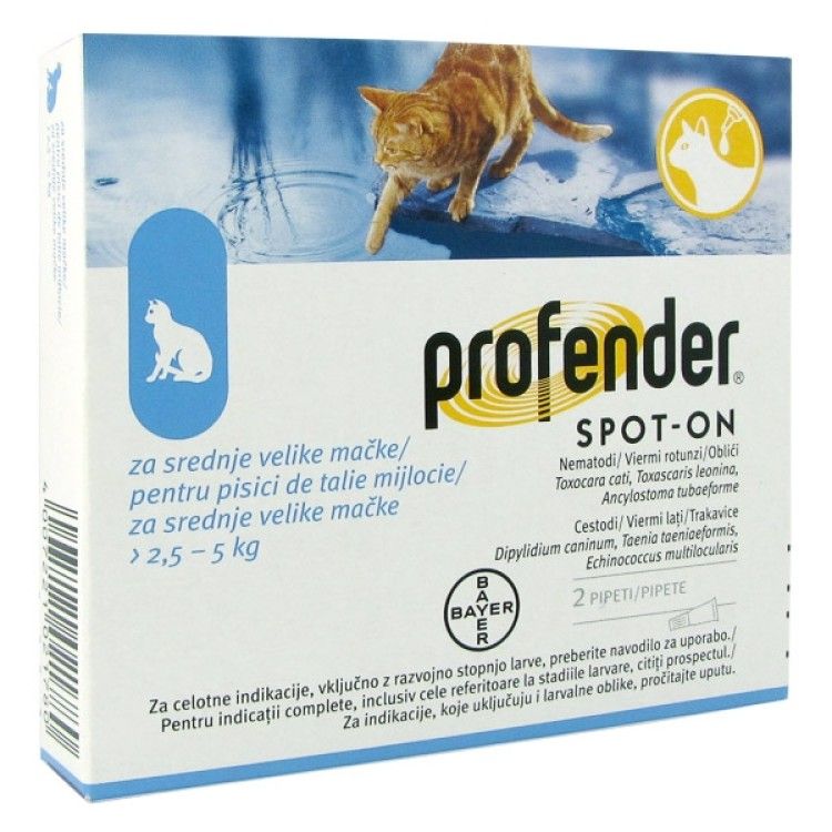 Profender Pisica M (2.5 - 5 kg), 2 pipete